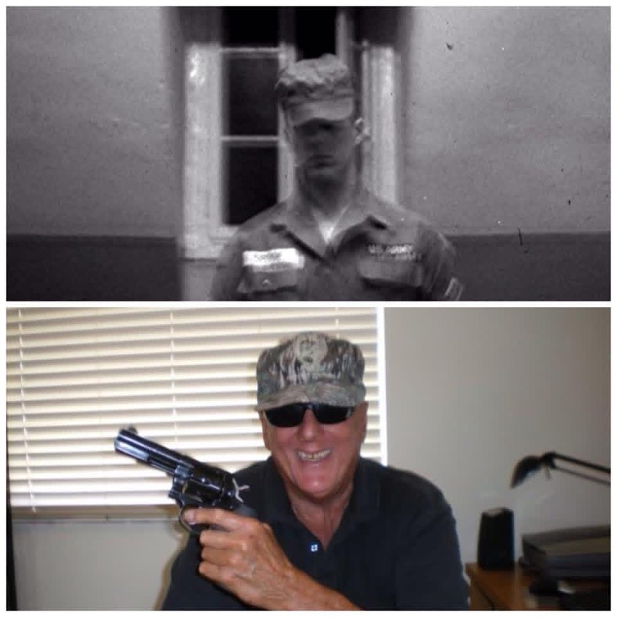 A playful pairing of Marshall during his Army service and years later